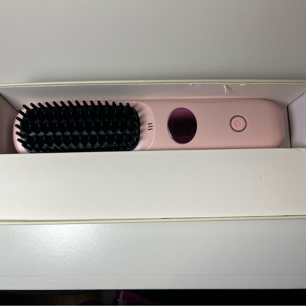 Pink Heated Straightening Brush with Black Bristles